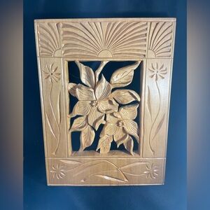 Hand Carved Wooden Dogwood Floral Wall Art 12” x 9”